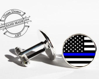 Thin blue line cufflinks, police officer cuff links, gift for policeman cufflink, police links, handmade gift for men and women, police link