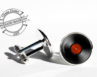 Tie clip, Vinyl Record pair of cufflinks LP Retro Music cuff links