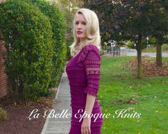 Luxury Silk Crochet Dress, Vanessa Montoro Style, Handmade Burgundy Midi Dress, One of a Kind