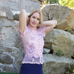Knitted Lace top, Irish crochet top, women, Irish lace top, lace top, exclusive lace blouse,  boho chic top, crochet blouse