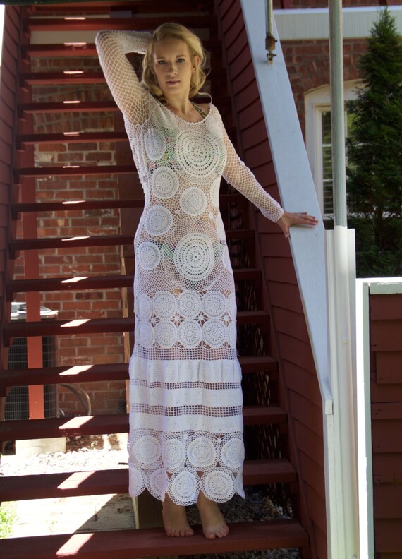 White Crochet Beach Dress, Ready to Ship