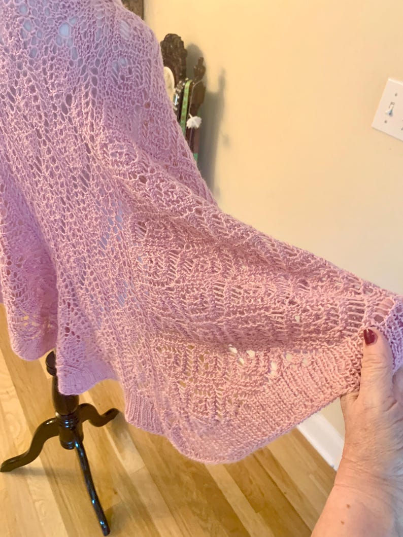 Blush Pink Lace Crochet Alpaca Poncho, Handmade Cowl Neck Cape Shawl, Lightweight Openwork Sweater Wrap, One of a Kind image 10