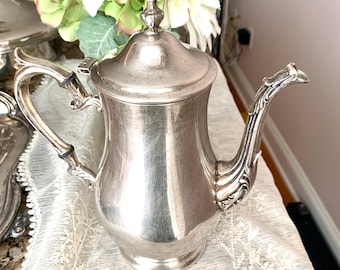 Vintage International Silver Teapot, Silver Plated Coffee Pot, Mid Century Silverplate Teapot, Elegant Tea Service Piece, Made in USA