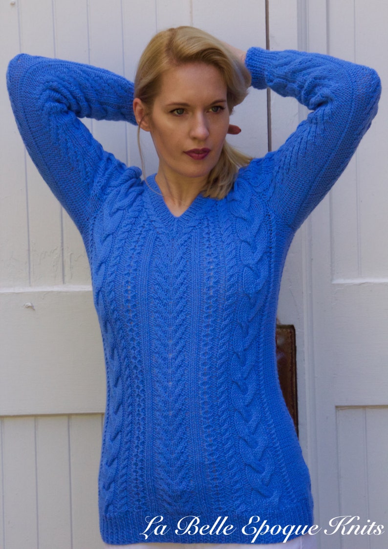 Blue Sweater Knit Sweater V Neck Sweater Womens Sweater - Etsy