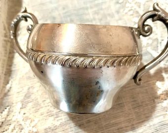 Vintage Silverplate Sugar Bowl, Open Sugar Bowl with Handles, Vintage Tea Service Sugar Dish, Farmhouse Table Decor, Coffee Bar Sugar Bowl