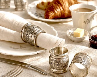 Vintage Silver Plated Napkin Rings Set of 8, Heavy Embossed Floral Table Rings, Ornate Silverplate Dinner Napkin Holders