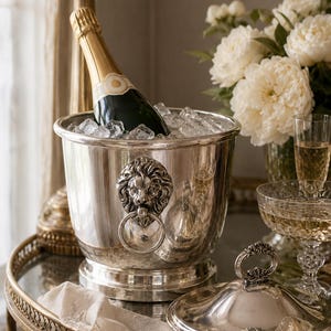 【英国】 ライオンのアイスバスケット / アイストング【シルバープレート】 Silver Lion Head Ice Bucket - Etsy