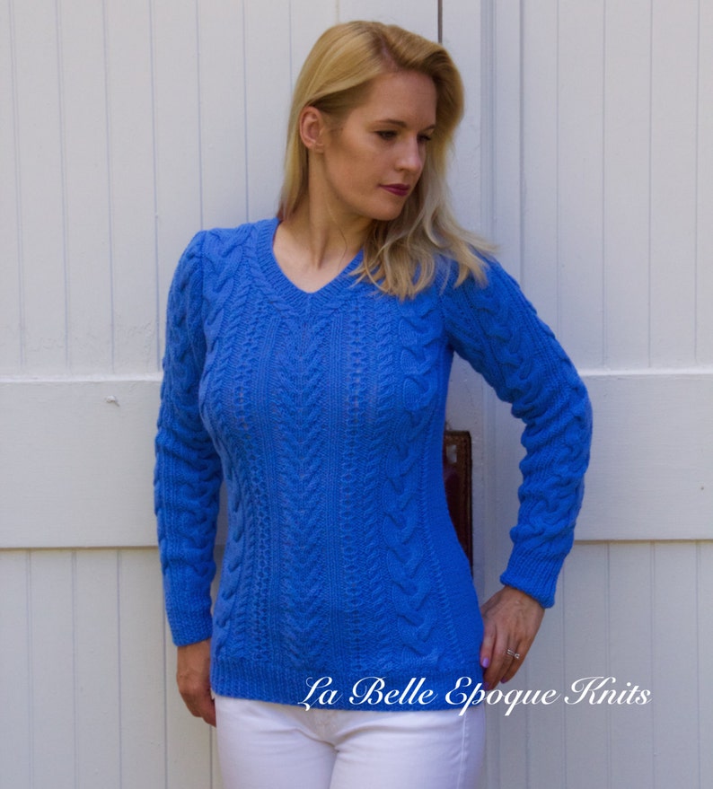 Blue Sweater, knit sweater, v neck sweater, womens sweater, wool sweater, warm sweater, long sleeve sweater, woman sweater, Ready to Ship image 2