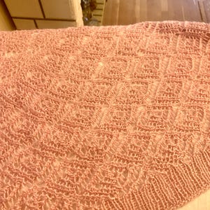 Blush Pink Lace Crochet Alpaca Poncho, Handmade Cowl Neck Cape Shawl, Lightweight Openwork Sweater Wrap, One of a Kind image 11