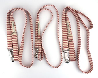 Dog Leash, Small / Large Red Striped Pet Lead with Optional Traffic Handle and Optional Handle Pad