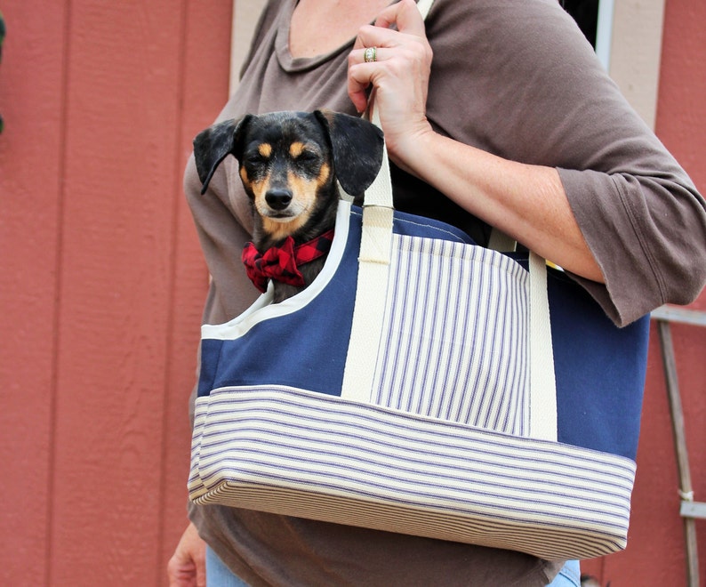 Custom Dog Carrier Tote Navy Blue Striped Canvas Pet Carrier Etsy