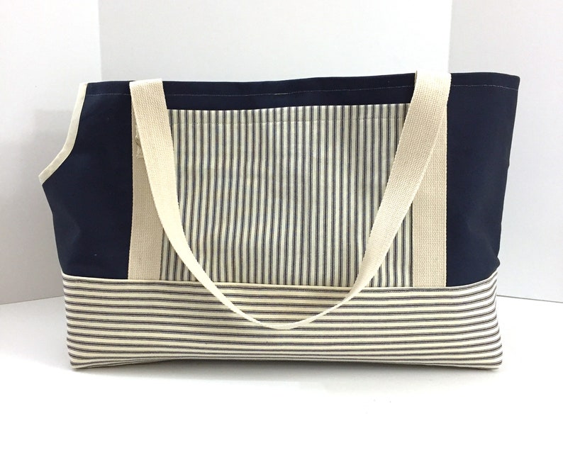 Custom Dog Carrier Tote Navy Blue Striped Canvas Pet Carrier Etsy
