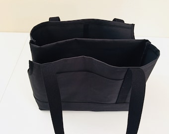 Duplex Dog Carrier - Solid Black - Canvas Dual Pet Carrier Bag to Carry 2 Small Dogs Together
