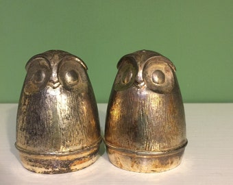 Set of Vintage Retro OWL silver tone salt pepper shakers, Japan