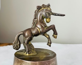 Vintage Brass Unicorn Music Box, Send in the Clowns, Made in Taiwan