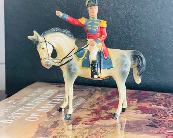 Antique English Grenadier Toy Soldier upon a horse, Calvary, Made in Germany, 1930's (leg repairs)