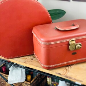Vintage Maximillion Cognac Train Case and Round Hat Case, Faux Leather Vintage Luggage (sold individually)