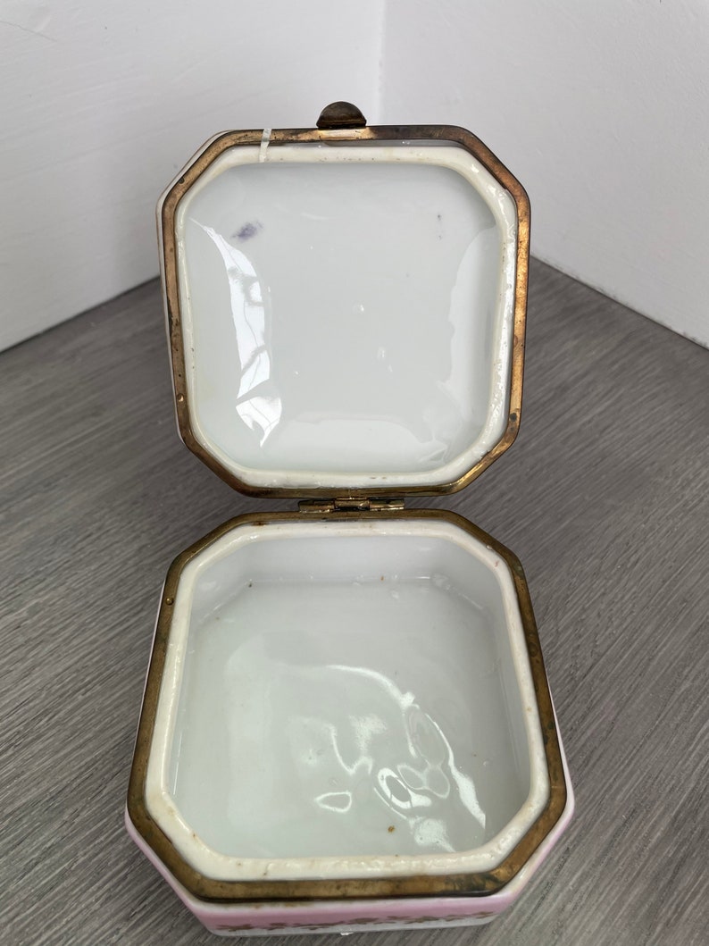 Gilt Floral, Vintage Porcelain Floral Hinged Trinket Box by Norleans Japan