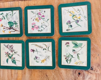 Set of 6 Vintage Pimpernel Coasters - The Royal Horticultural Society Collection, made in England,  In original box, Cork Backed