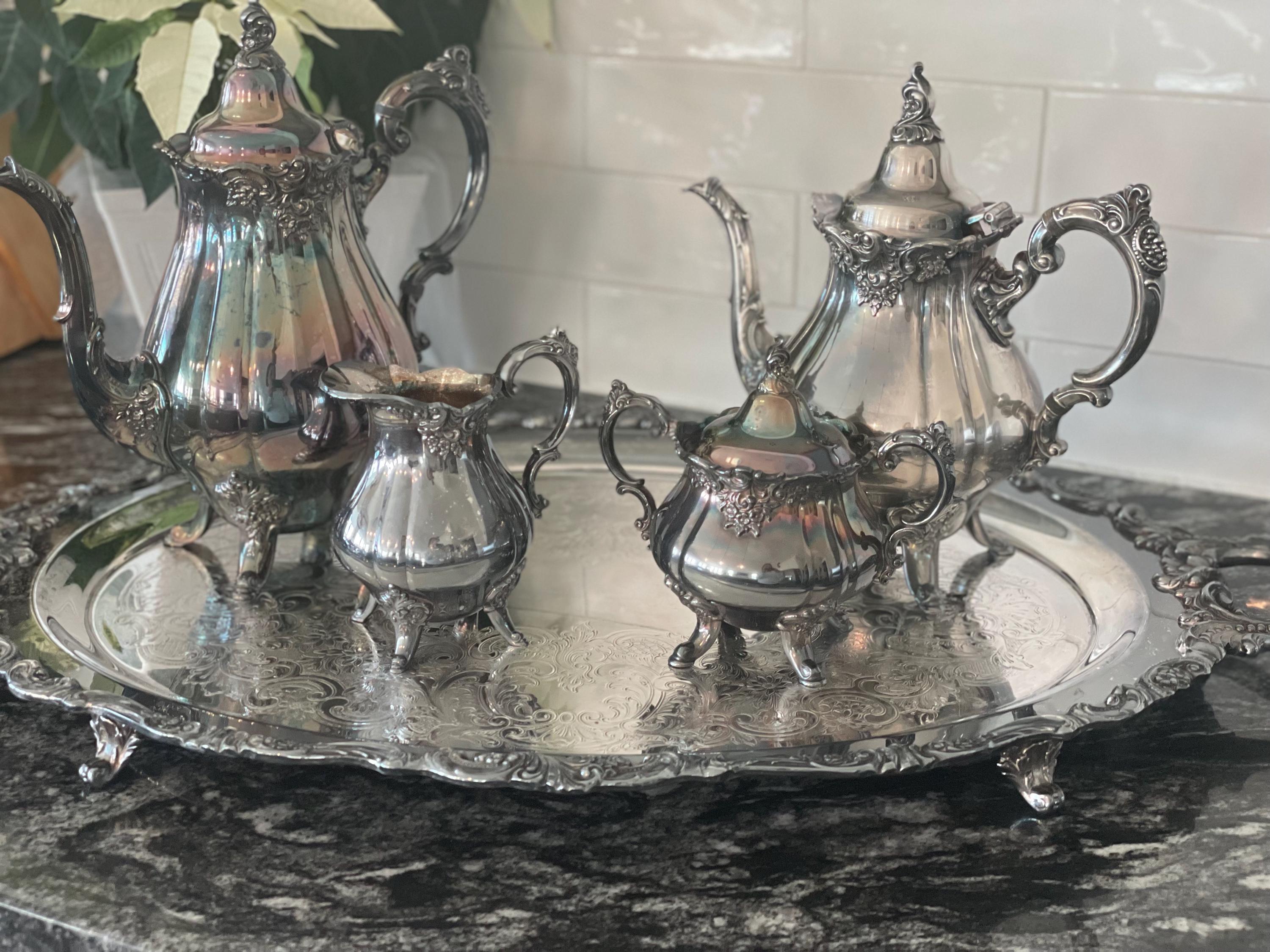 Vintage Wallace Baroque Silver Plate 5 Piece Coffee/tea Serving
