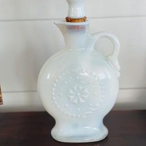 Vintage White Opalescence Milk Glass White Jim Beam Bottle,  James Beam Whiskey Decanter
