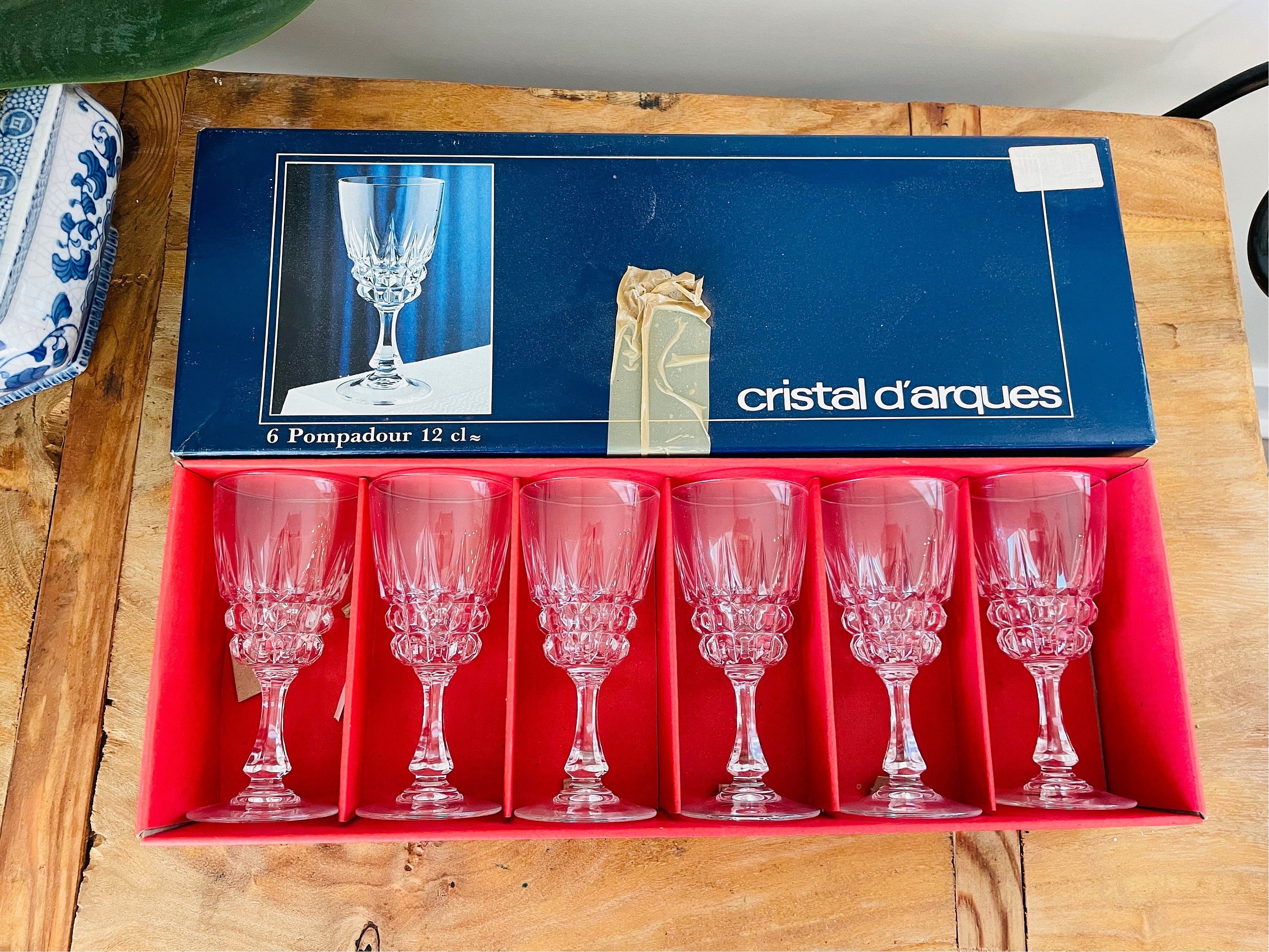 New in Box, Set of 6 Cristal DÁrques Stemmed Wine Glass