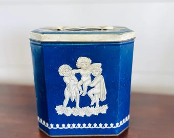 Vintage Mid Century Huntley & Palmer Biscuit Tin - Made in England, Blue and White