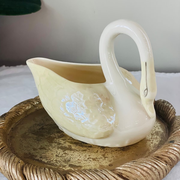 Belleek Porcelain Swan - 7th Hallmark - 1980's, Swans Mate for Life, Creamer, sugar, planter, trinket dish