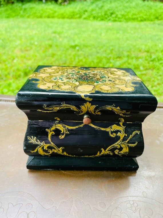 Beautiful Vintage Black Lacquer Decoupage Box 1960's Etsy