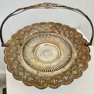 Silver Plate Wedding Basket from the late 1800&#39;s, Victorian Style Pedestal Repousse Swivel Arm Basket