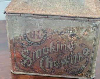 Antique Just Suits Cut Plug Chewing Tobacco Tin, New York, Adverting Tin, Lift Lid