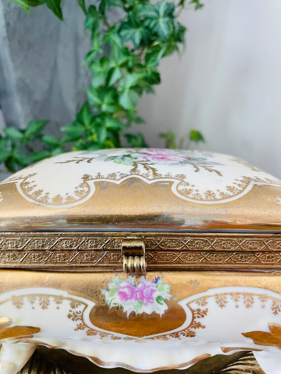 Vintage Hand Painted Porcelain Trinket Box, Hinge… - image 8