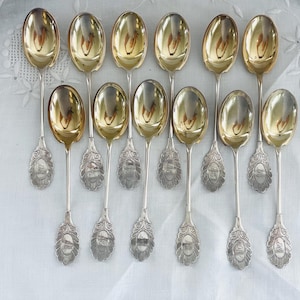 Set of 12 Vintage R & W Wilson Philadelphia Coin Silver Spoons, Monogramed, Dessert, Tea