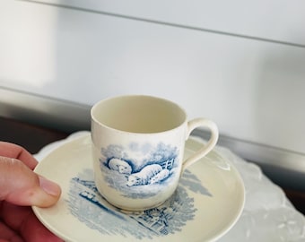 Antique W.T. Copeland & Sons Transferware Demitasse cup and Saucer,  Earthenware, Pastoral, Made in England