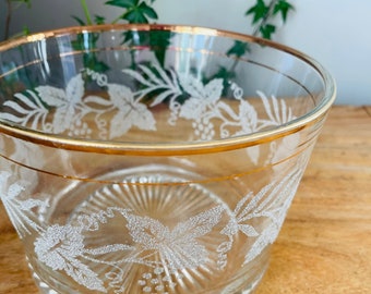 1940's Bartlett Collins Etched Crystal Ice Bucket, Grape Leaves, Wine Tasting Room, Vintage Barware