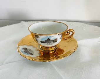 Vintage Bavaria Winterling German Porcelain Tea, Espresso, Demitasse cup and Saucer, Travel Souvenir Collectible Roma, Gilded