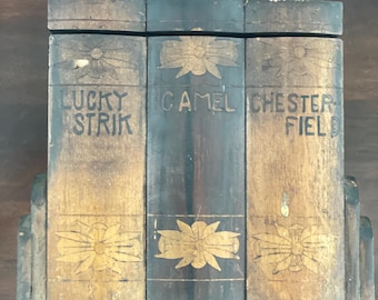 Vintage Holz Klapp Zigarettenschachtel, Kartenbox, Stash Box, Chester Field, Kamel, Lucky Stripe