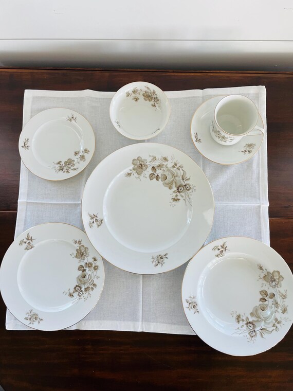 Johann Haviland Twilight Rose China, Sepia Floral Pattern With 22K