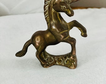 Vintage Brass Unicorn Figurine, Statue, Mini, Made in Taiwan