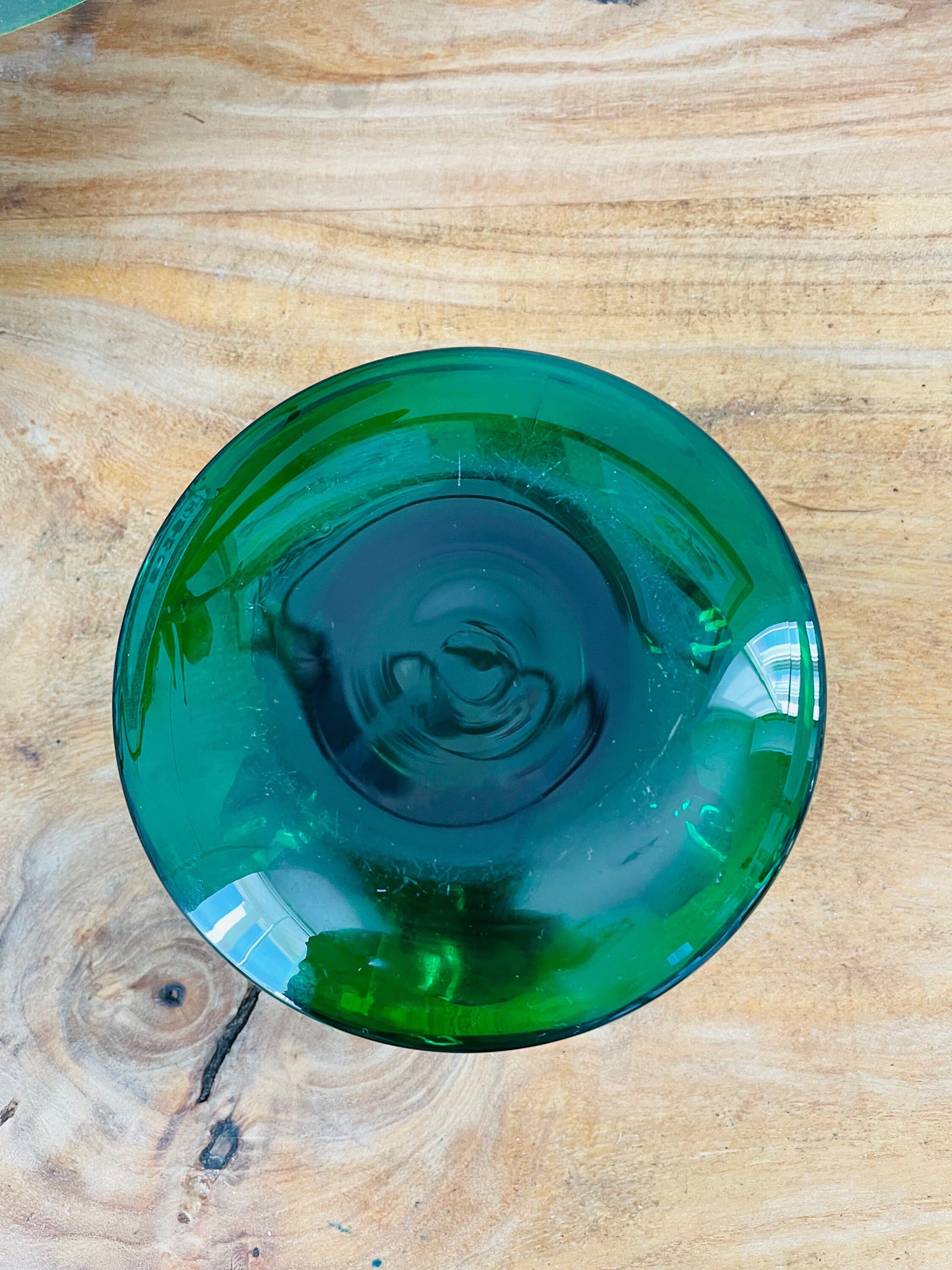 Early Fenton Forest Green Glass Planter With Crimped Ruffled Edge