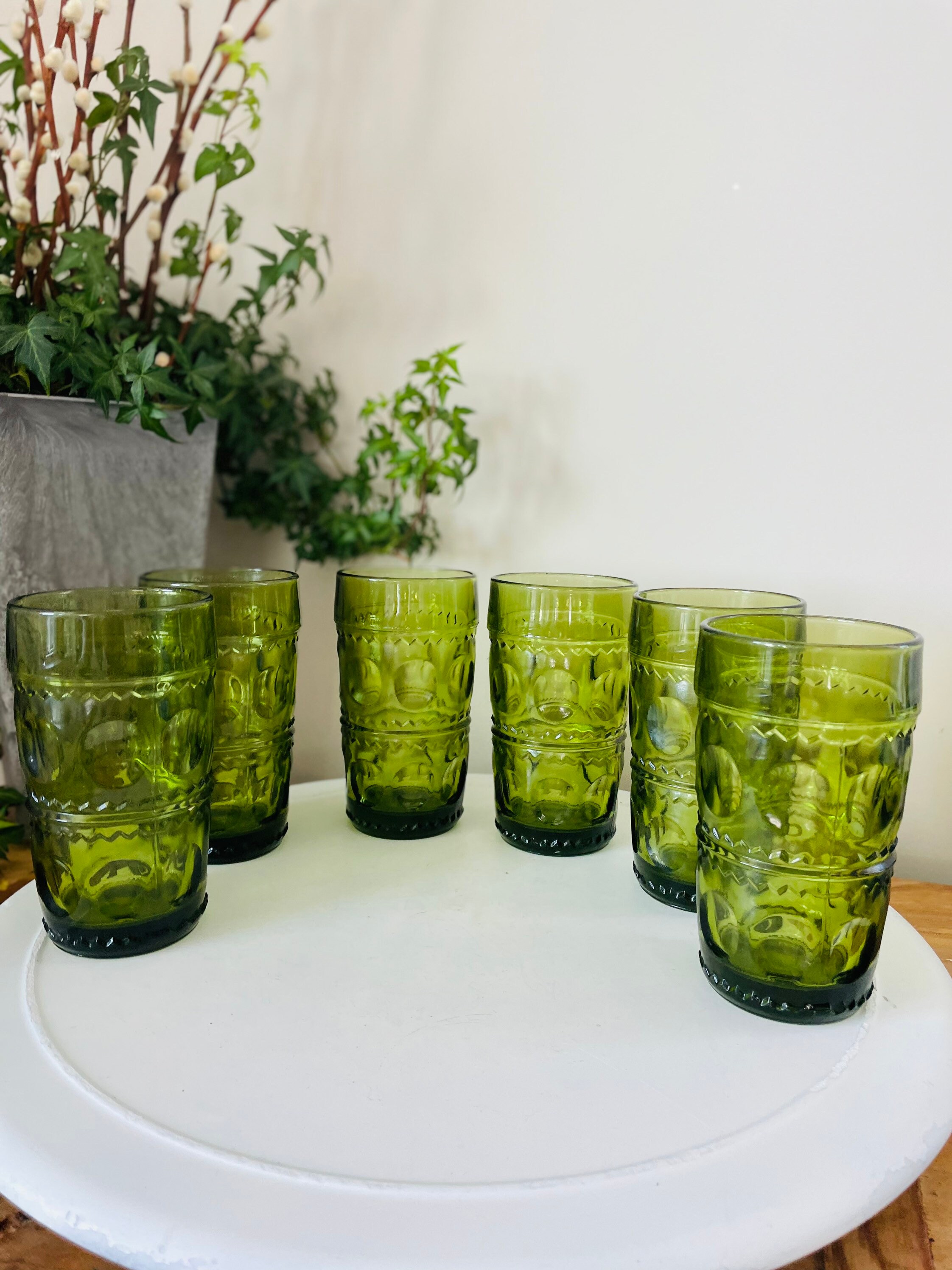 13 oz. Vintage Textured Sage Green Drinking Glass Cups (Set of 6