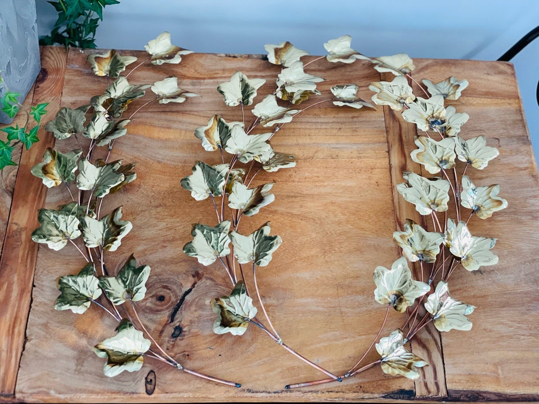 Set of 3 Mid Century Brass and Copper Leaf Wall Sculpture Decor