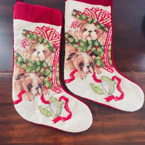 Needlepoint Christmas Stocking, Dog Stocking, Puppies, , 100% wool (2 at listing)