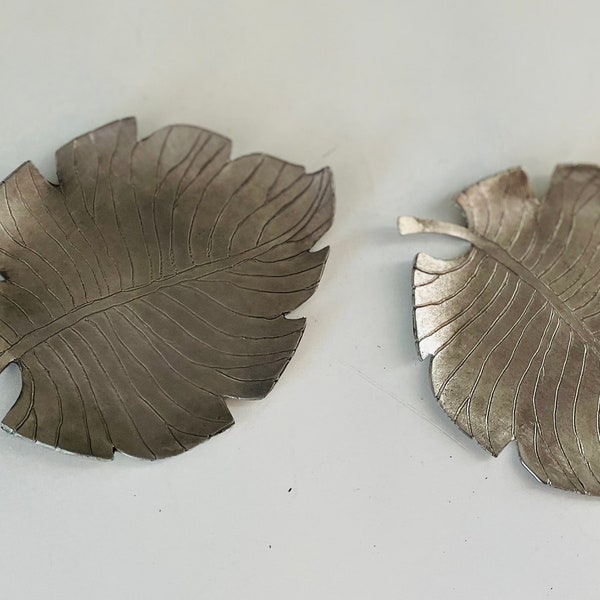 Pair of Antiqued Pewter Leaf Trinket Ring Dishes by Metzke Inc.  In original Box