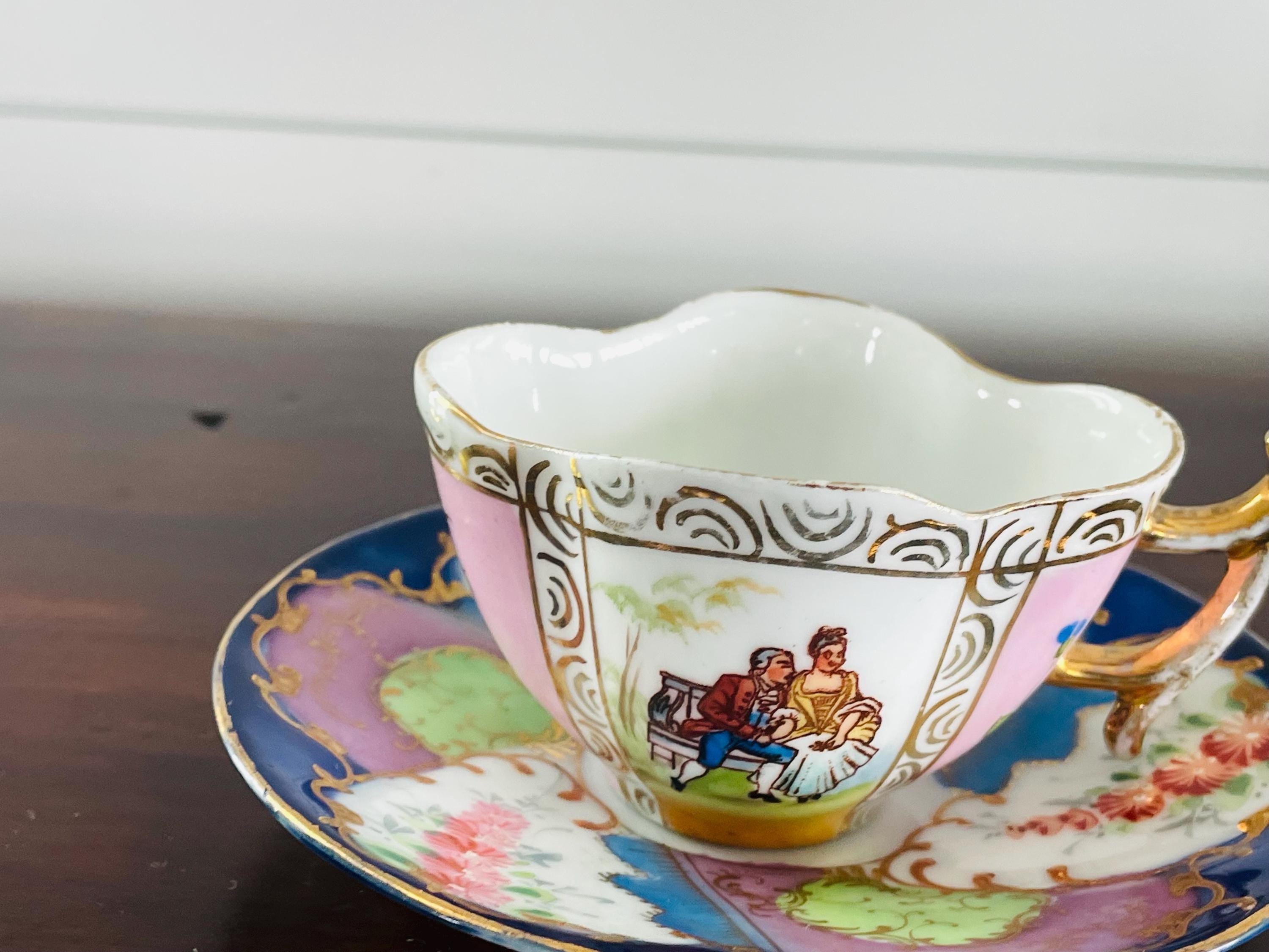 Antique Helena Wolfsohn? Porcelain Cup and Saucer Set, Demitasse