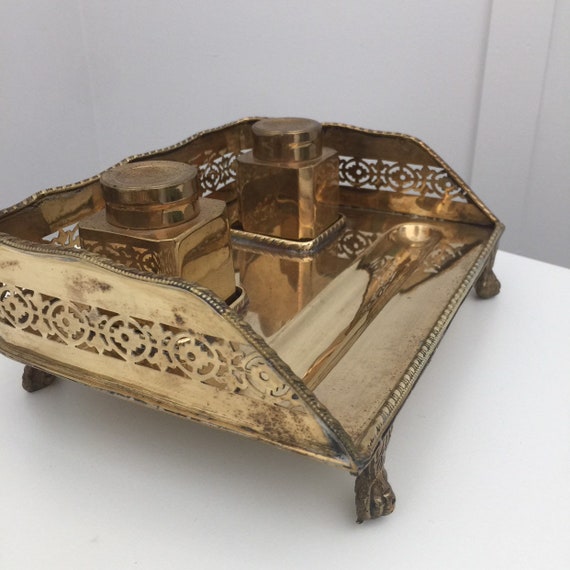Mottahedeh Brass Inkwell & Pen Tray, Footed Brass Inkwell -  Canada