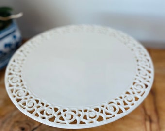 White Porcelain Cake Stand with Lace Edge by Godinger, Pedestal, Riser