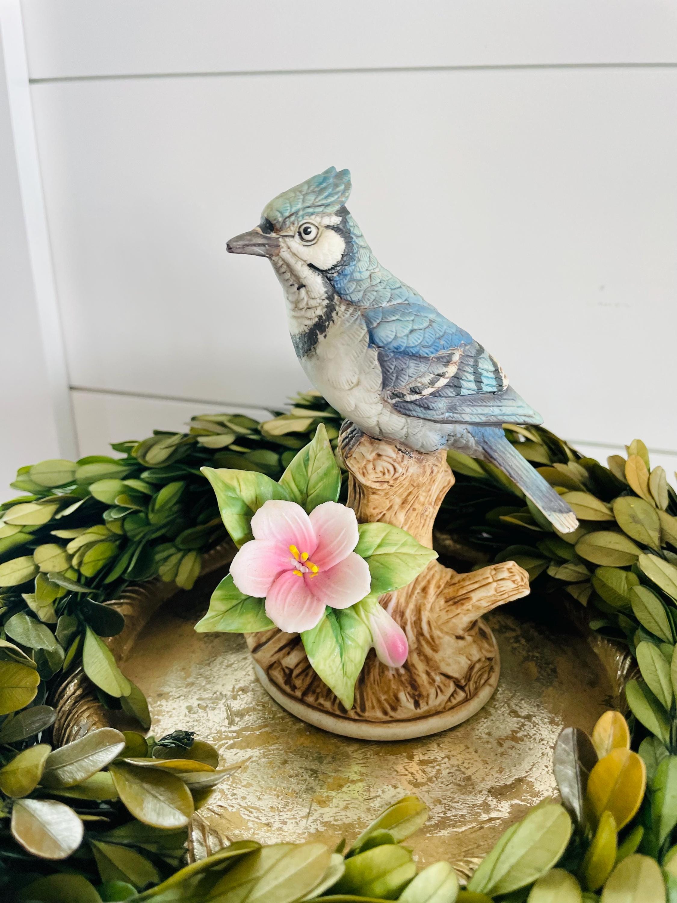 1986年 鳥 置物 Leonard C. Hornick Jr サイン入り Vintage Porcelain Blue Jay Bird Figurine by Andrea by Sadek Made