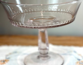 Antique Clear Pink Tone Riverside Glass Compote Bowl, Thumbprint Pattern