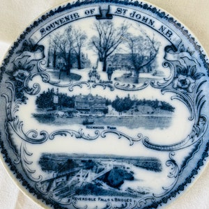 Flow Blue, St. John, NB, Souvenir Plate 7.75&quot;, W. Adams Tunstall England